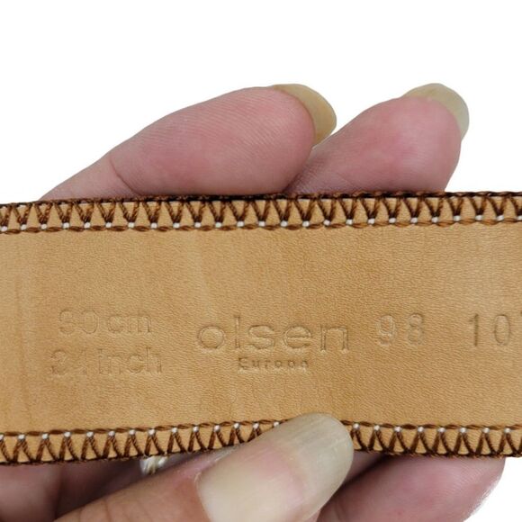 Vtg 80's Olsen Europe Belt Leather Country Boho Fold Over O-ring Tab Brown M - Picture 2 of 8